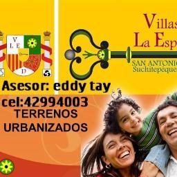 LOTIFICACION VILLAS LA ESPAÑOLA UBICADA EN SAN ANTONIO SUCHITEPEQUEZ, PARA MAYOR INFORMACION LLAMAR : ASESOR DE VENTAS: EDDY TAY. CEL : 42994003