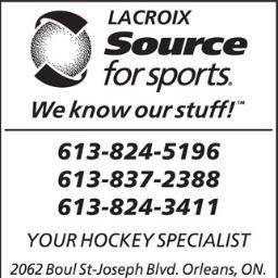 Sports Retailer, Hockey Pro Shop, Skate Sharpening and Repairs Specialists, located at 2062 St. Joseph Blvd in Orleans ON. sales@lacroixsourceforsports.ca