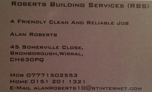 Roberts Building Services, Wall&Floor Tiling Specialist, All aspects of building work undertaken, Clean & reliable 07771502553.
