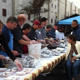 Volunteer chefs and others feed the homeless. We are an all volunteer group who organizes volunteers to feed the homeless in the San Diego City Shelters.
