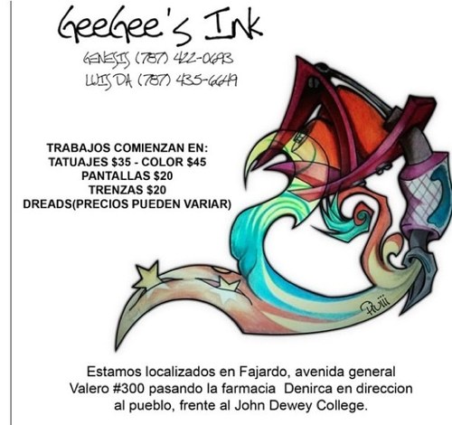 Tattoo Shop GeeGee's ink Tatuajes.pantallas.trenzas.dreads Lunes a sabado 1:00/9:00 787-422-0693