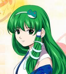 hi im Sanae Kochiya and im a descendant of a god im about min teens my friend is Reimu and Marisa. But Reimu also as a rival of mine im human i can cast miracle