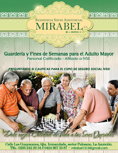 Especialista en el cuidado del adulto mayor. Cupos por IVSS y Privados