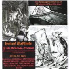 Lyrical Ballads Cabaret: a monthly poetry/music mash-up  at @BirdcagePub, Norwich.  Imagine Jabberwocky as read by the Blind Boys of Alabama: you've got us.