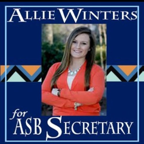 Allie Winters for ASB Secretary!
3.71 GPA, Accounting Major and Manufacturing Engineering Minor, Corinth, MS.
LET THE WINTER BEGIN!!! #WINters4Secretary