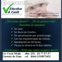 Necesitas  Dinero ? a una Tasa Fija ?
Presto sobre Bienes Inmuebles o Carros 
  Lic Cesar  Mejia 01(33) 16-77-57-57