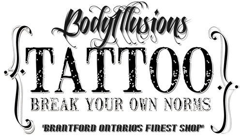 Brantford Ontario Canada Tattoo Studio, Tattoo Shop: Coverups, Sleeves, Custom, Branding, BodyMods, Body Piercing and MORE! 25+yrs Exp, BEST QUOTES IN AREA !!