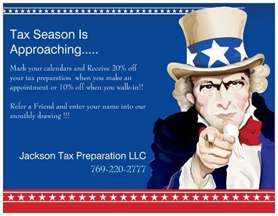 Jackson Tax Preparation LLC. is a locally owned business located at 524 Fortification Street in Jackson, MS. Acurate and Low Cost Tax Preparation.