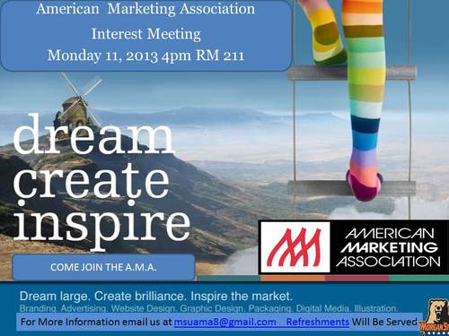 The National Collegiate American Marketing Association Morgan State Chapter.
#AMA #BRANDU #BrandYourself 
For branding inquires, contact us: msuama8@gmail.com