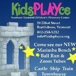 KidsPLAYce is an indoor children's discovery center located in the heart of Brattleboro, Vermont. 
With a boat, castle, train, crafts, music, & mazes.