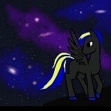 A pegasus pony who's special talent is stargazing. Has a thing for vanilla pudding. Friendly, but don't get on his bad side. Shadowbolt Class-A Flyer.