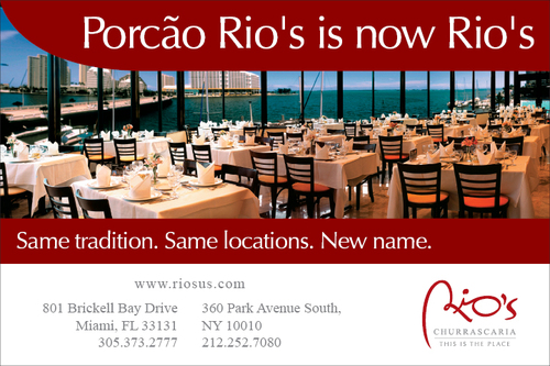 RiosSteakhouse's profile picture. Porcao Rio's now has a new name Rio's Churrascaria! The most traditional churrascaria in Miami