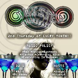 This is a monthly event! The 2nd
Thursday of EVERY MONTH! Residents DJs @DJK_23 & @DJ_Wadey Hosted by @dfekapo & @Kryptykdabeast .. http://t.co/GTIrpgzJ