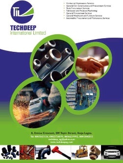 TechdeepIntLtd's profile picture. Techdeep is a Nigerian Engineering Services and General Procurement company. Industry best practices with integrity and unyielding tenacity.