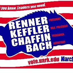 A Twitter account supporting Bo Renner, Ellie Keffler, Matt Chaffin, and Lindsey Bach for ASG Executives at the University of Arkansas.