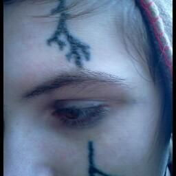 I am an artist & I like folk/black metal and fantasy. I have a Finntroll tattoo on my face. I'm obsessed with LotR. My hair is stupid & I'm afraid of spiders.