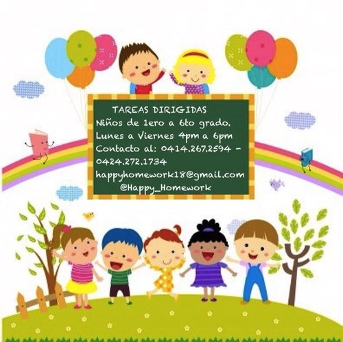 Tareas dirigidas para niños de 1ero a 6to grado. Lunes a viernes de 4pm a 6pm. Garantizamos que el niño esté al día con sus tareas y estudios