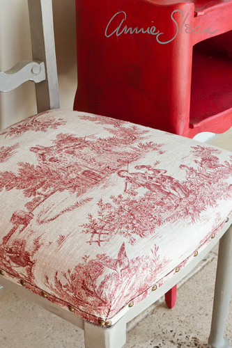 Breathe new life into a tired kitchen chair. Use the Annie Sloan paints to treat the wooden frame before recovering the seat!