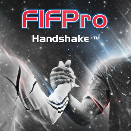 The FIFPro Handshake! Stands for respect and solidarity in professional football. Holder: Luis Piti Medina, Rayo Vallecano