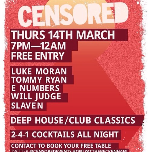 After a host of successful parties at The Beckenham we're back for more on the 14th March! See you on the Dance Floor!