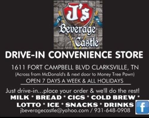 Drive-In Convenience Store in Clarksville, TN located at 1611 Fort Campbell Blvd. No need to get out of your car just drive-in and we do the rest!!