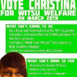 Christina Fitzharris - Waterford IT SU Welfare Officer Candidate 2013/14 :) .. Students Welfare is my #1 priority. Please VOTE CHRISTINA #1 FOR WITSU WELFARE
