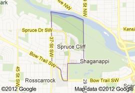 Spruce Cliff is located in the SW quadrant of the city, bound by the Bow river and Shaganappi golf course