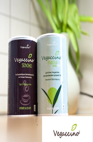 Vegaccino , das 1. vegane Instant Kaffegetränk Typ Cappuccino. Vegaccino 1. vegan Instant Coffee Typ cappuccino