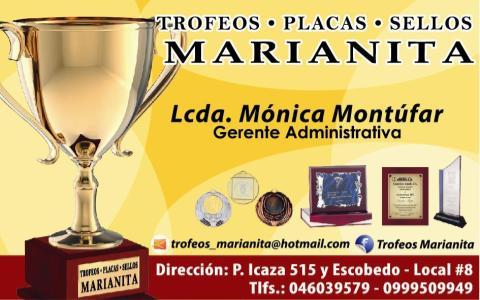 PBX: 2535935-0999509949/@: trofeos_marianita@hotmail.com (grabaciones a láser, sellos, placas, trofeos, medallas, señalizaciones) Gye