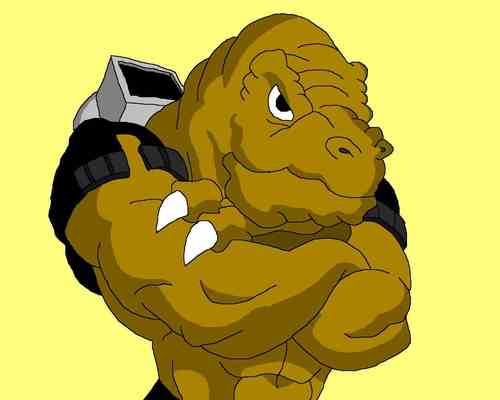 Names T-Bone. Leader of a team called the Extreme Dinosaurs Stegz Bullzeye and Spike.