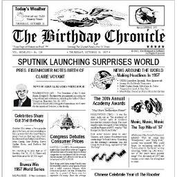 My Birthday Chronicle produces a personalized mini-newspaper front page, that will be treasured for years.