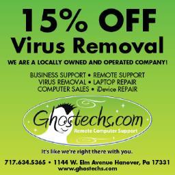ghostechs's profile picture. We do in store and REMOTE computer repair!!
http://t.co/r4dWSQoUv7, Online Computer Repair, Hanover, PA, Baltimore,York,Harrisburg,Lancaster