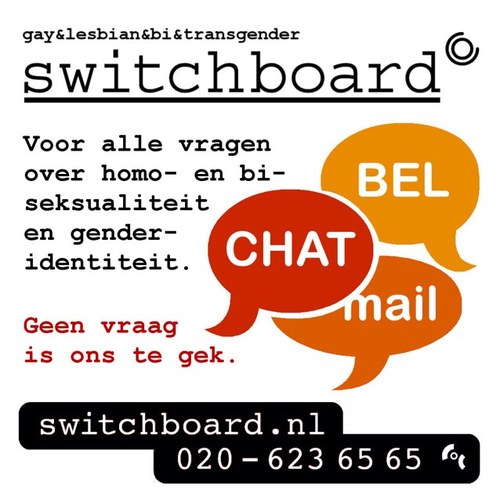 SWITCHBOARD NEDERLAND🏳️‍🌈
De advies- en informatiedienst van het COC voor de lhbtiq+gemeenschap
Geen vraag is ons te gek
Bel, mail, chat
https://t.co/T3Wp1eABVw