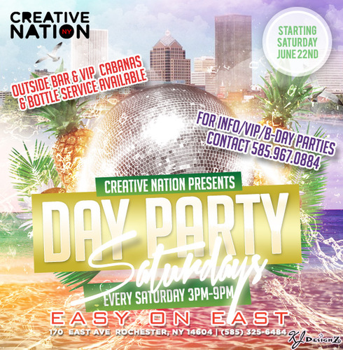 3pm-9pm EVERY SATURDAY the entire Summer! @ EASY on EAST (170 East Ave) VIP Inquiries: daypartysaturdays@gmail.com Outdoor Bar, VIP Cabanas, Live Music & more!