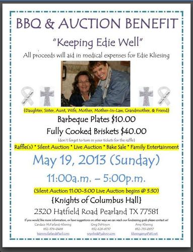BBQ - Auction/ Raffle
Pearland, TX (May 19th 2013)
Knights of Columbus Hall