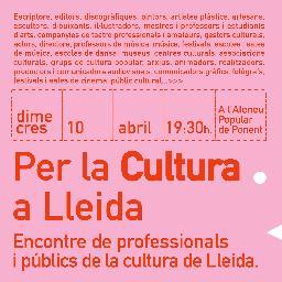 CulturaLleida's profile picture. Per la cultura a Lleida.
Encontre de professionals i públics de la cultura de Lleida.
