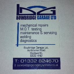 We are Bowbridge garage LTD located
 Ashbourne Road,
Mackworth,
DE224ND
Tel: 01332824670