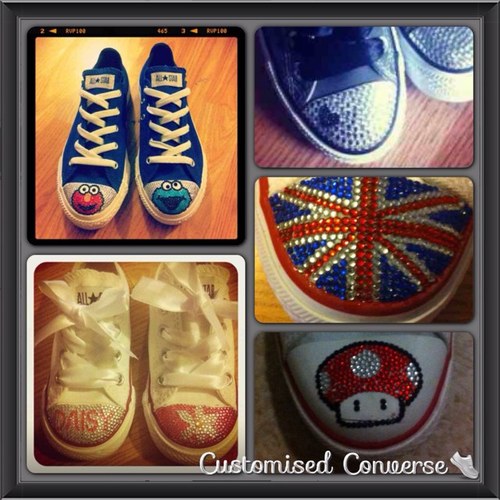 CustomisedCons's profile picture. Customisation for all the sneaks inyour wardrobe! 
From diamantes toes, names & characters on Converse to sparkly Nike ticks & ribbon laces! 
We do it ALL!!