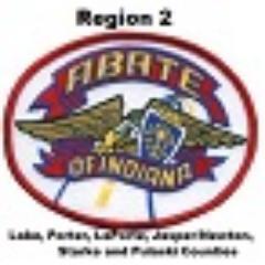 ABATERegion2's profile picture. Motorcycle safety and awareness. Information on Region 2 ABATE of Indiana.
Lake, LaPorte, Jasper/Newton, Starke, Pulaski and Porter Counties
