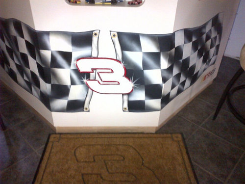 Dale Sr/ Dale Jr Fan. Air brushed front of Bar. Rest of room all nascar. Married 2 lovely Girls, 5 grand kids. Brain washing them to love fast cars.
