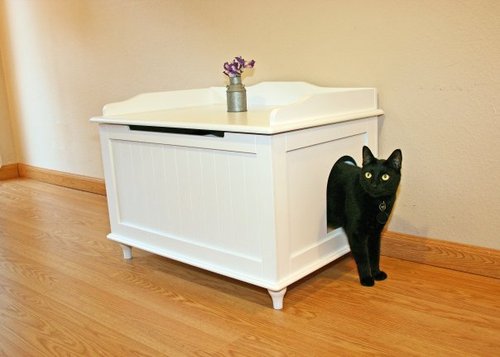The Designer Catbox is a stylish chest that hides your cat's litter box while keeping your home clean and beautiful.