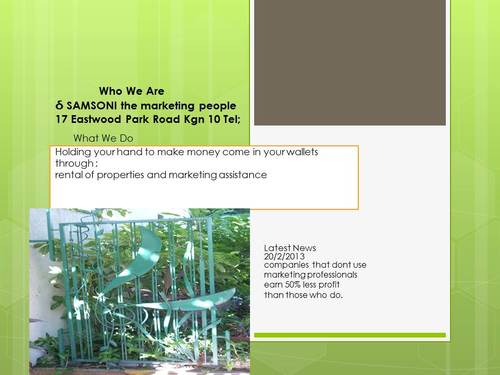Marketing agents ;Promotions,Selling for clients,Business Plans,Marketing Plans,Marketing Research Store front accomodation DONT Do business without us