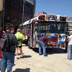bicyclebus's profile picture. Home of @greenfleet bicycle tours & rentals. An @andeerudloff community mural on a school bus - turned bike shop. Under the ped bridge between 1st and 2nd Ave