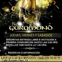 LISTAS LAURA RINCÓN
En la discoteca New Garamond, con el ambiente más pijito de Madrid. Chicas gratis con copa hasta las 2:00h, chicos 2x10 hasta la 1:30h.