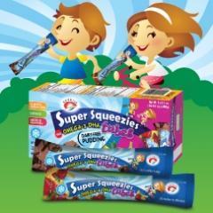 Super Squeezies contains Omega-3 DHA, essential for brain, eye and heart health. These delicious non-dairy treats are peanut-free and preservative-free.