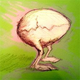 Tient bien sur ses pattes -  Voit très bien à travers sa coquille  -  Parfait pour affronter le monde 🚀🌉🌁 (œuf redessiné de la BD de De Moor et Desberg)