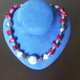 Handmade bead necklaces using glass and acrylic beads as well as ethnic beads or semi precious stones and coral.  No 2 pieces are exactly the same.