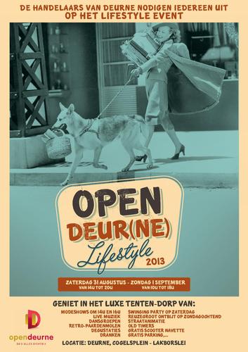 Open Deur(ne) Lifestyle.  Genieten in een luxe-tentendorp van het beste wat Deurne te bieden heeft. In 2013 tussen Cogelslei en Lakborslei op 31/8 en 1/9