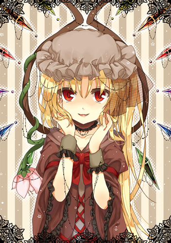 My name is Flandre. Don't get me angry or that pretty little hand of yours is gonna be mine! Oh, where are my servants?! *extends fangs out* Lunch time!~