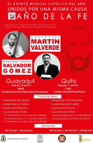 Evento Unidos por una misma causa. 10MAY en Guayaquil 11MAY en Quito. Martin Valverde y Salvador Gómez. Venta de entradas: 0999422366-0999000975-0999807837